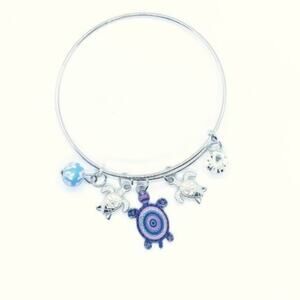 Beaded Sea Turtle Charm Colorful Bangle Bracelet